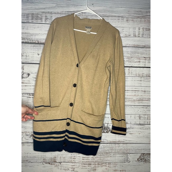 Duluth Trading Co. Shiftless Cardigan Sweater Tan and Navy Long size Medium - Picture 2 of 7